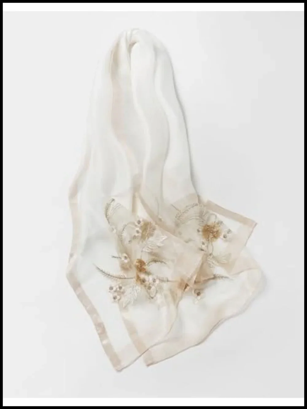 Sheer Silk Blend Embroidered Floral Shawl Wrap Scarf for Women, Beaded Elegant